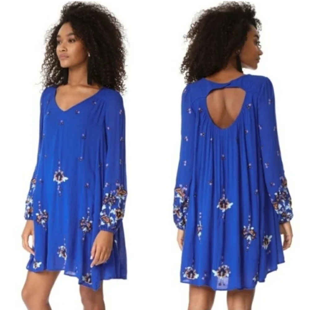 A10 Free People Oxford Embroidered Mini Dress in Vibrant Blue Lystâ
